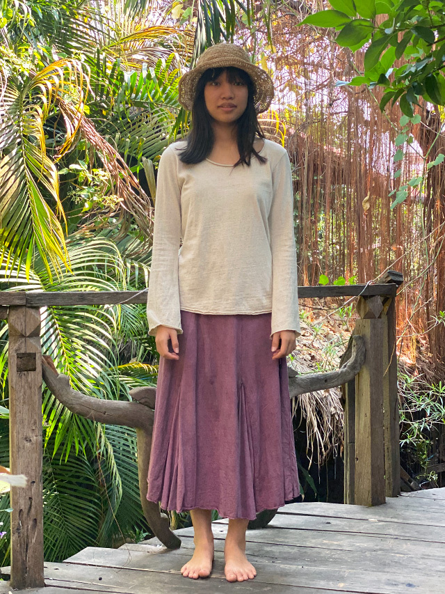 asana ヘンプコットン ひらひら 切り替え スカート・草木染め