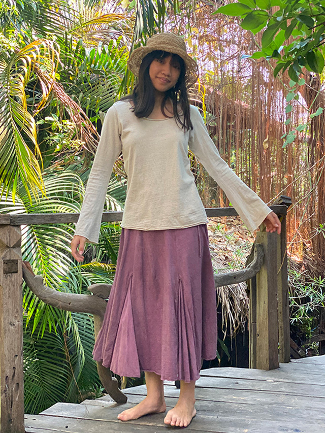 asana ヘンプコットン ひらひら 切り替え スカート・草木染め【パヤカ