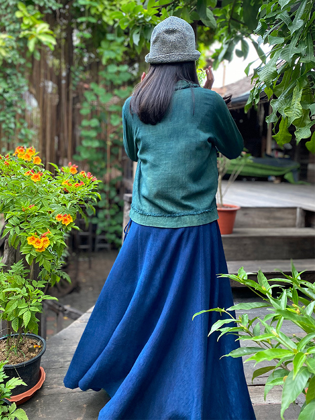 asana ヘンプコットン 厚手 ロング フレアー スカート・草木染め