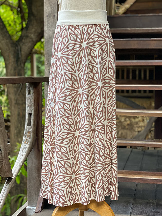 asana ヘンプコットン 薄手 麻柄プリント ロング スカート【パヤカ