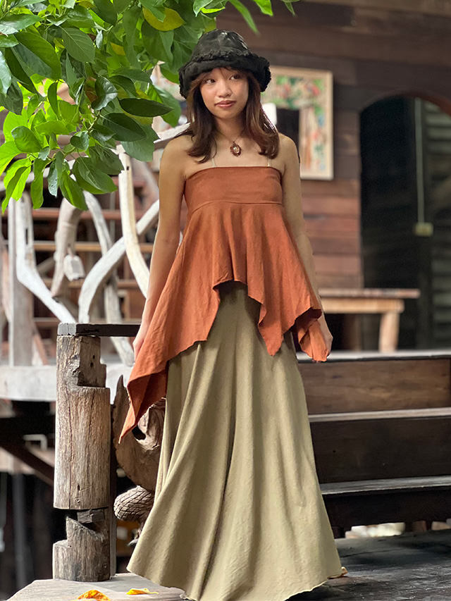 asana ヘンプコットン 厚手 ターザン 2WAY スカート・草木染め【パヤカ