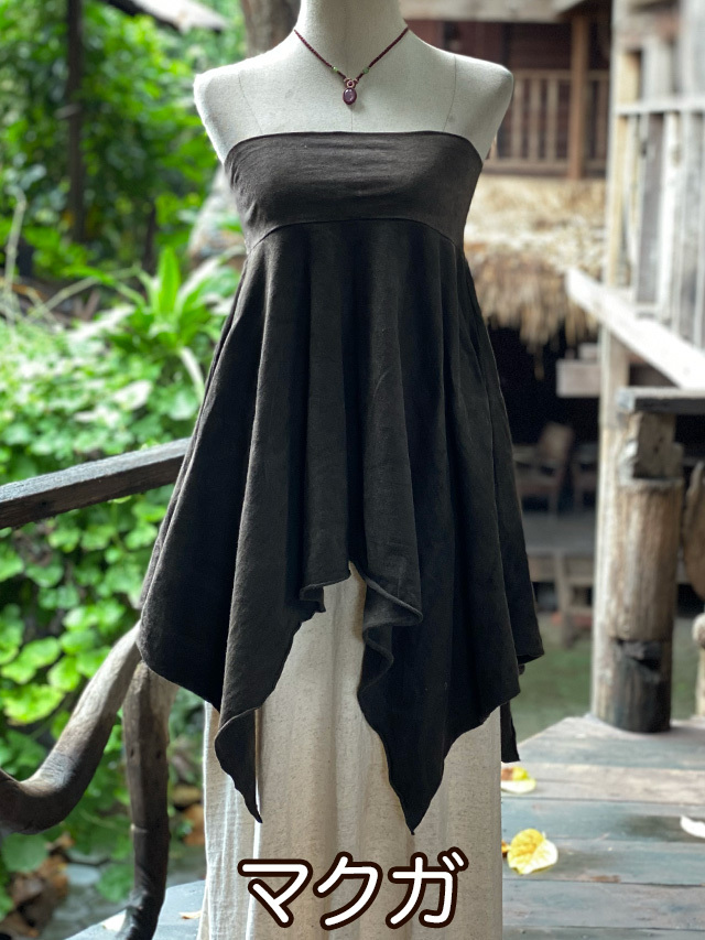 うさと　ヘンプ　藍染草木染め　チュニック asana ヘンプコットン 薄手 ゆったり 7分袖 チュニック・草木染