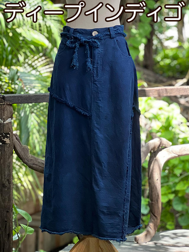 asana HEMP100% デニム風 切り替え ロング スカート・草木染め【パヤカ