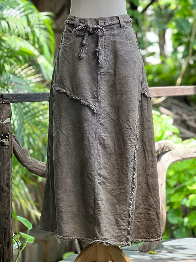 asana HEMP100% デニム風 切り替え ロング スカート・草木染め【パヤカ