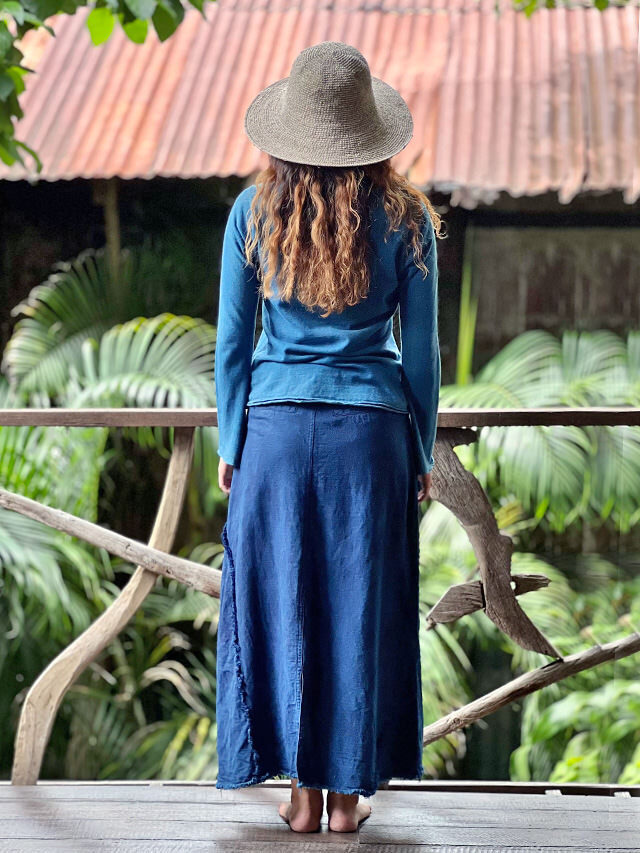 asana HEMP100% デニム風 切り替え ロング スカート・草木染め【パヤカ