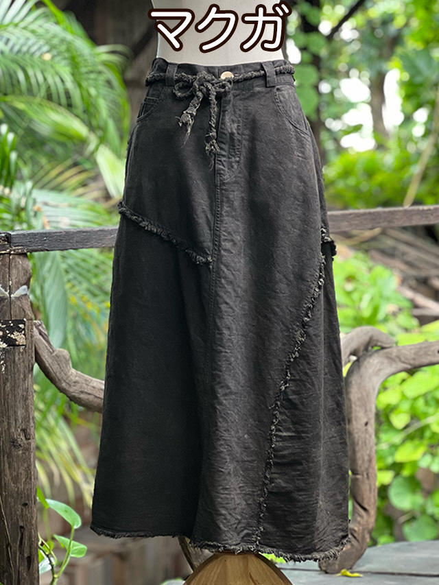 asana HEMP100% デニム風 切り替え ロング スカート・草木染め【パヤカ