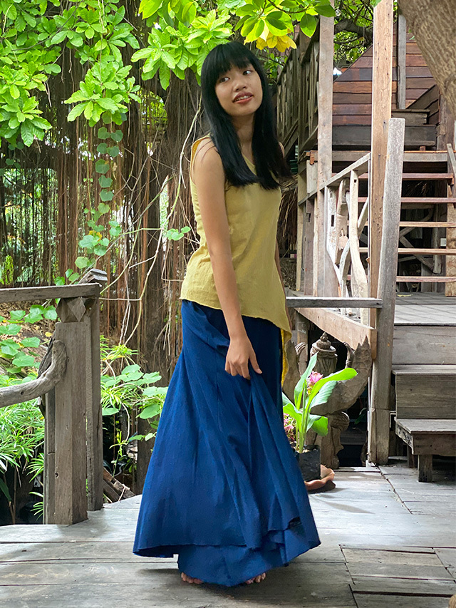 asana ヘンプコットン ロングスカート121○草木染めインディゴ（asana  