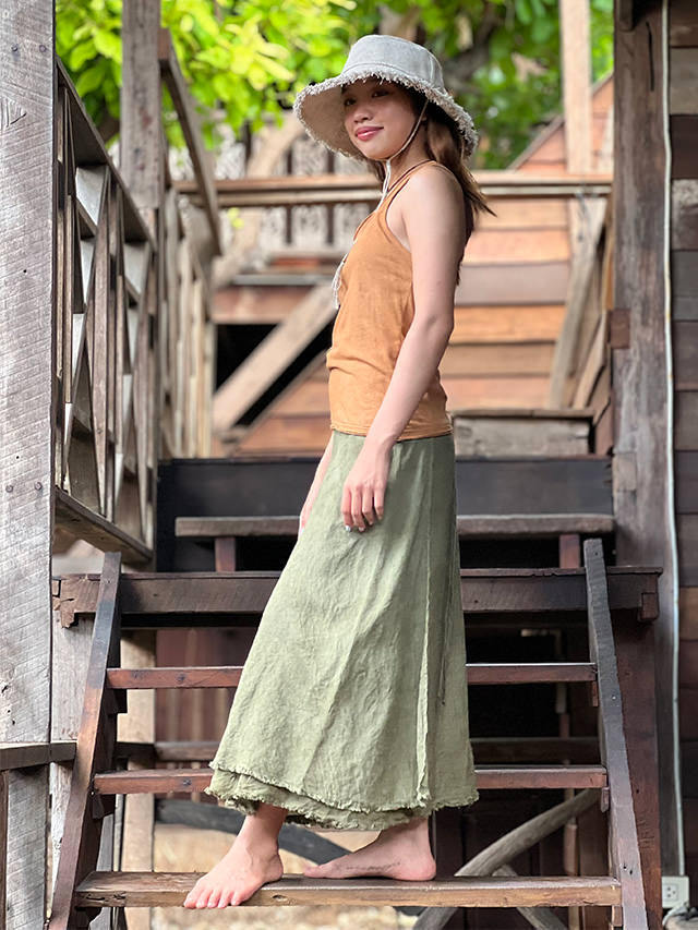 asana HEMP100% ガーゼ バイアス 巻きスカート・草木染め【パヤカ
