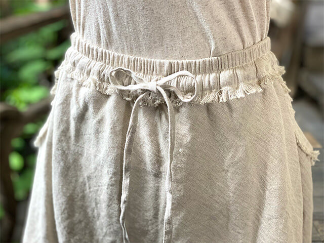 パネルスカート　前掛け　トライバル　インド　AnuttaraCrafts パヤカ asana HEMP100% ポケット バイアス スカート・きなり【パヤカ