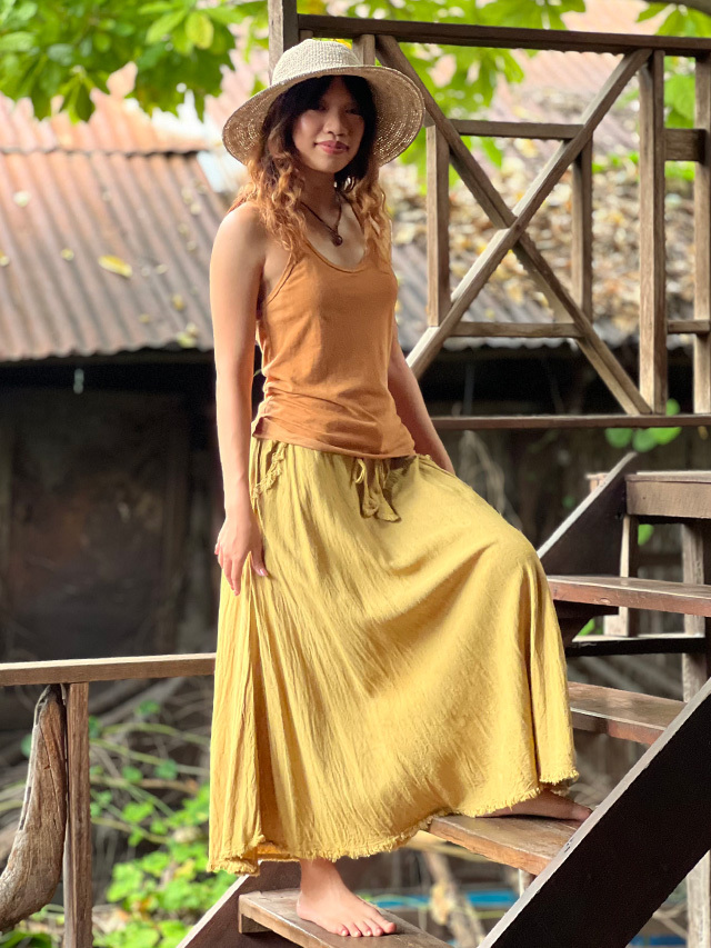 asana HEMP100% ポケット バイアス スカート・草木染め【パヤカ