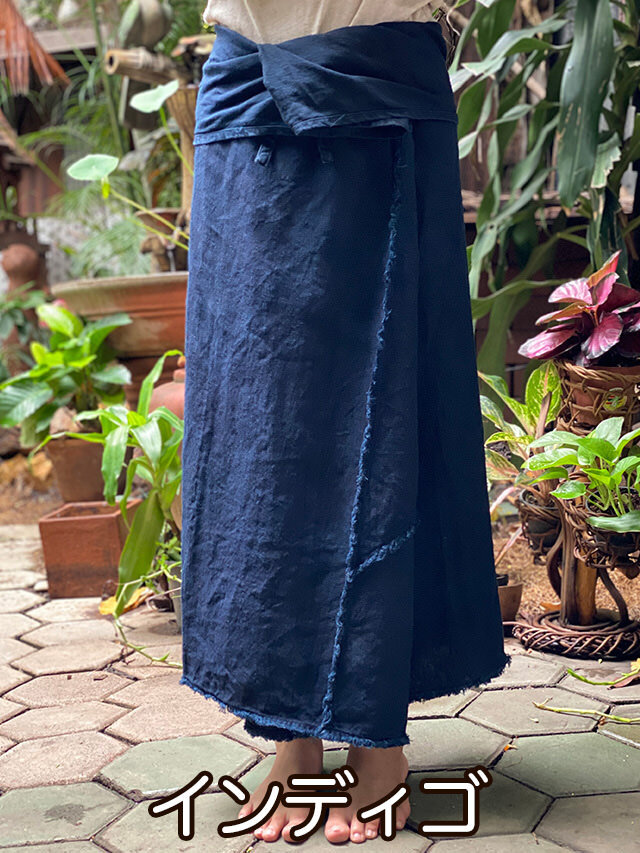 asana HEMP100% フリンジ タイパンツ スカート・草木染め【パヤカ