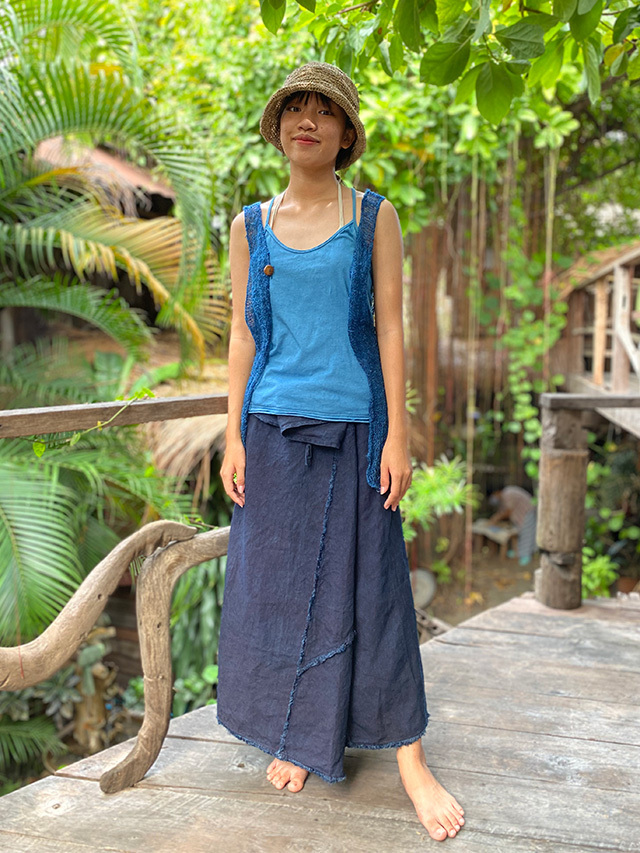 asana HEMP100% フリンジ タイパンツ スカート・草木染め【パヤカ