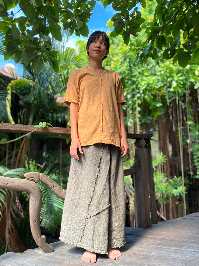 asana HEMP100% フリンジ タイパンツ スカート・草木染め【パヤカ