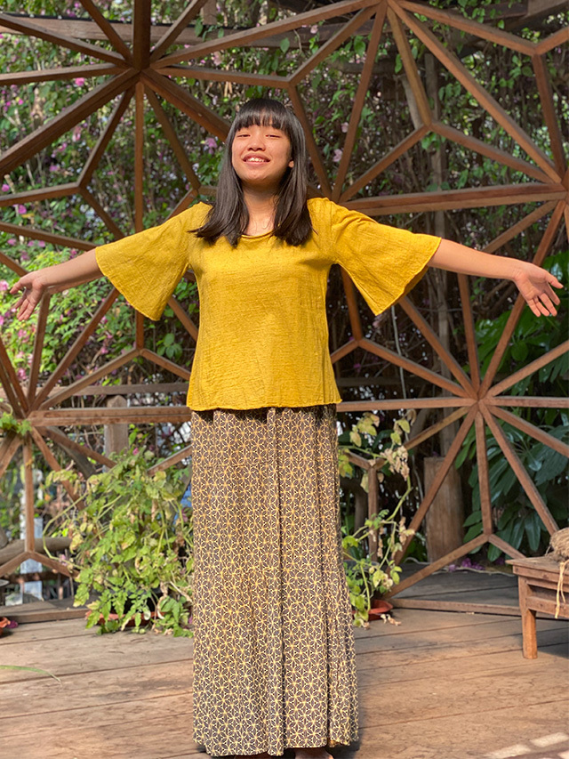 パヤカ HEMP100 フラワ―オブライフ ティアード 草木染 Payaka asana HEMP100% フラワ―オブライフ プリント ティアード