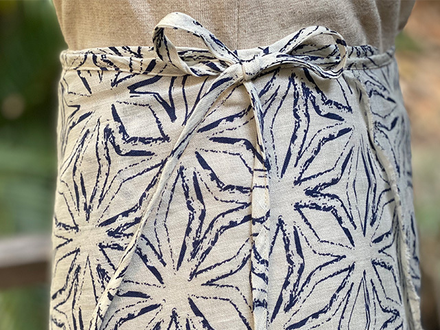 asana HEMP100% 麻柄プリント ガーゼ バイアス 巻きスカート・きなり