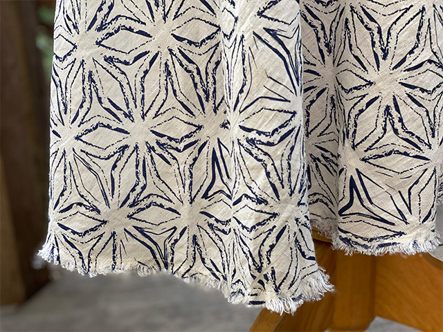 asana HEMP100% 麻柄プリント ガーゼ バイアス 巻きスカート・きなり