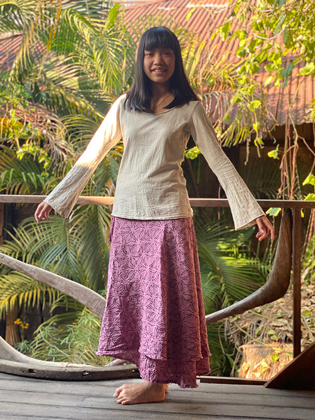 asana HEMP100% 麻柄プリント ガーゼ バイアス 巻きスカート・草木染め