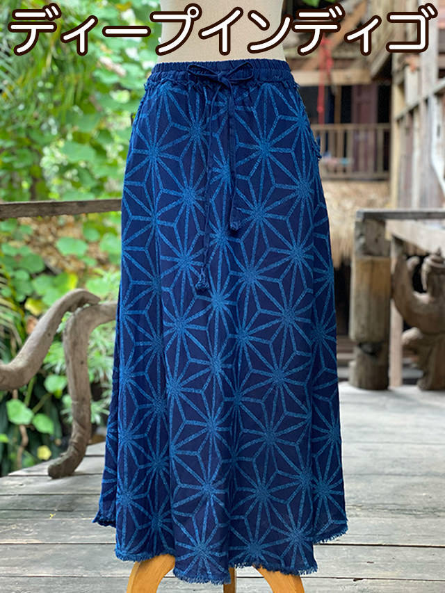 【美品】PAYAKA HEMP100% 薄手インディゴ抜染 バイアススカート 美品】PAYAKA HEMP100% 薄手インディゴ抜染 バイアススカート