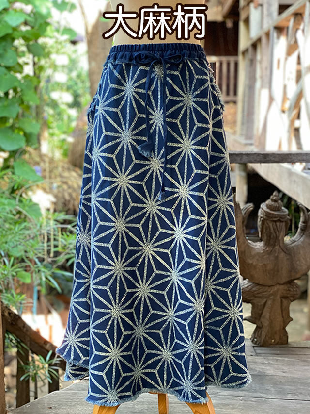 【美品】PAYAKA HEMP100% 薄手インディゴ抜染 バイアススカート asana HEMP100% ポケット バイアス スカート・草木染め【パヤカ