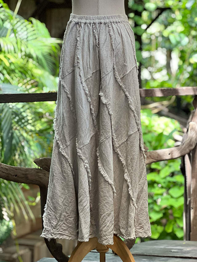 asana HEMP100% 厚手 NEW フリンジ トルネード ロングスカート・きなり