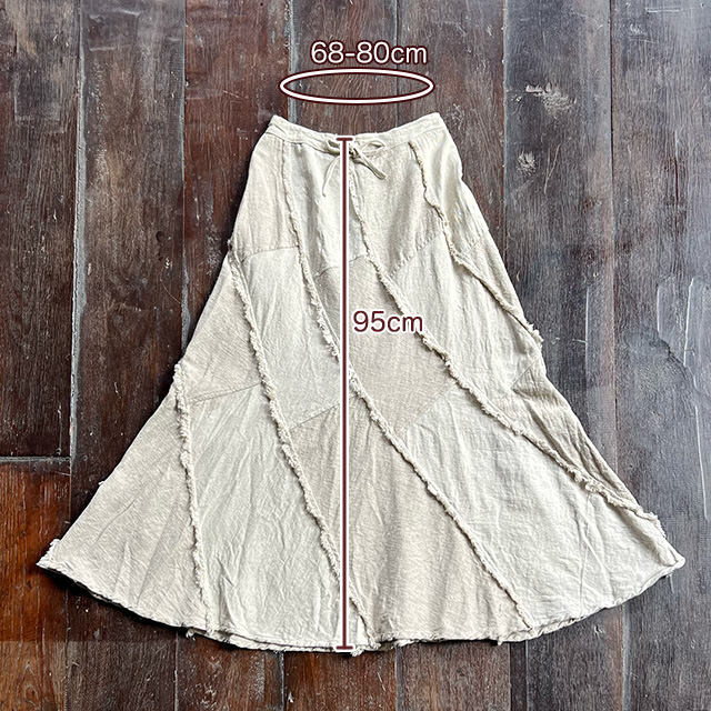 asana HEMP100% 厚手 フリンジ トルネード ロングスカート・きなり