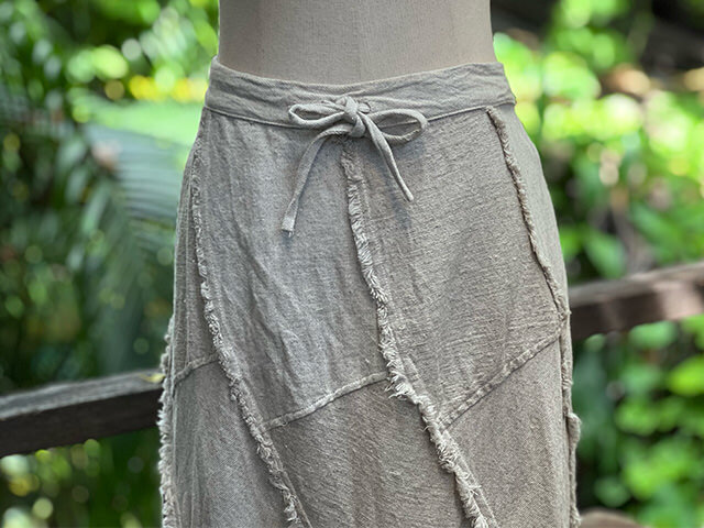 asana HEMP100% 厚手 フリンジ トルネード ロングスカート・きなり