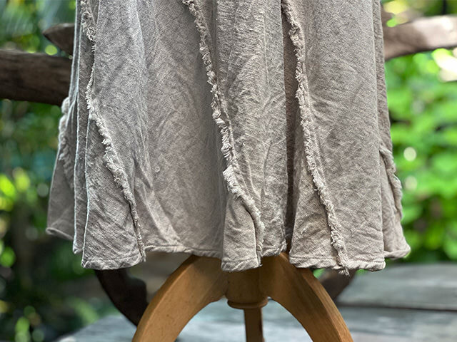 asana HEMP100% 厚手 フリンジ トルネード ロングスカート・きなり