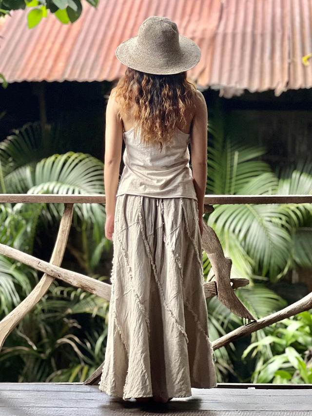 asana HEMP100% 厚手 NEW フリンジ トルネード ロングスカート・きなり