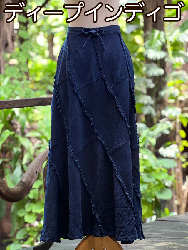 asana HEMP100% 厚手 NEW フリンジ トルネード ロングスカート・草木染