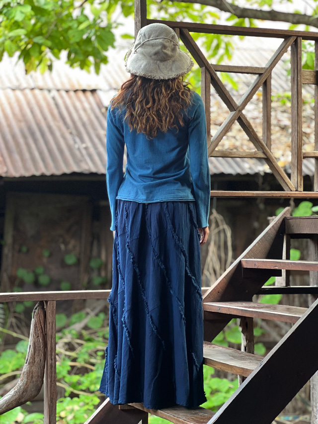 asana HEMP100% 厚手 NEW フリンジ トルネード ロングスカート