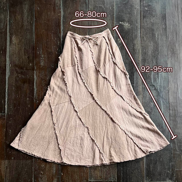 asana HEMP100% 厚手 フリンジ トルネード ロングスカート・きなり