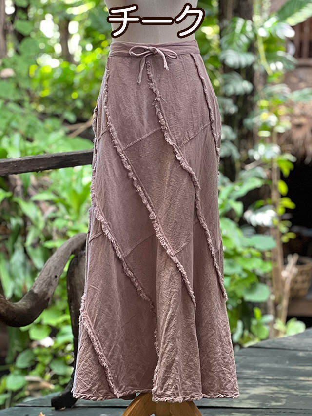 asana HEMP100% 厚手 NEW フリンジ トルネード ロングスカート・草木染