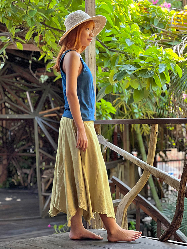 asana HEMP100% テロテロ ギザギザ スカート・草木染め【パヤカ