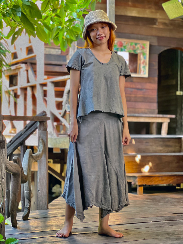 asana HEMP100% テロテロ ギザギザ スカート・草木染め【パヤカ