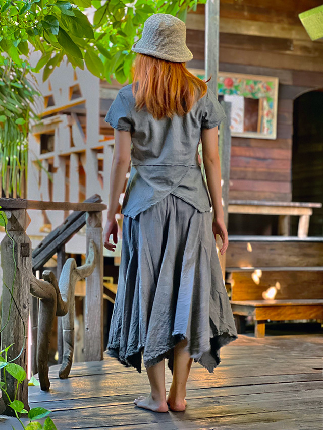 asana HEMP100% テロテロ ギザギザ スカート・草木染め【パヤカ