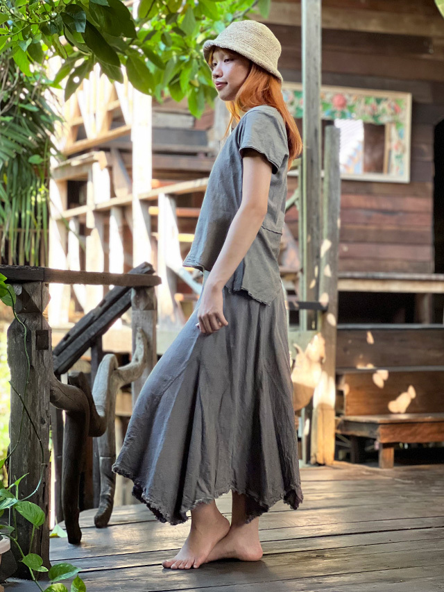 asana HEMP100% テロテロ ギザギザ スカート・草木染め【パヤカ