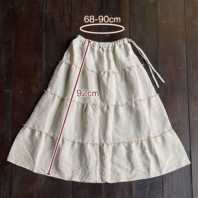 asana HEMP100% フリンジ ティアード スカート・きなり