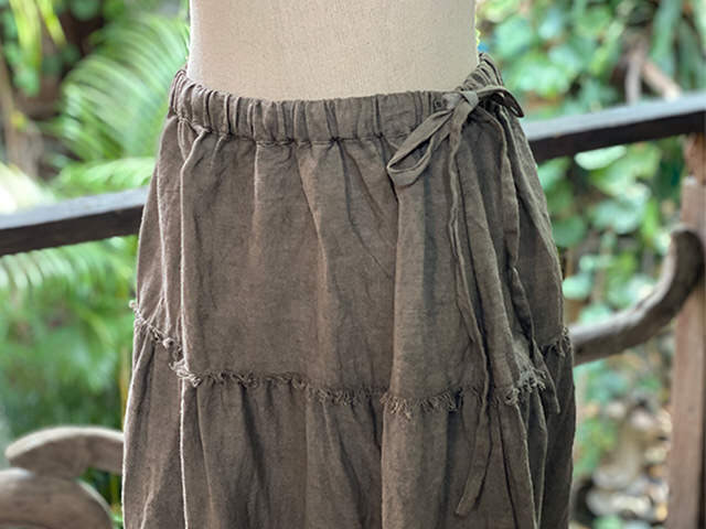 asana HEMP100% フリンジ ティアード スカート・きなり