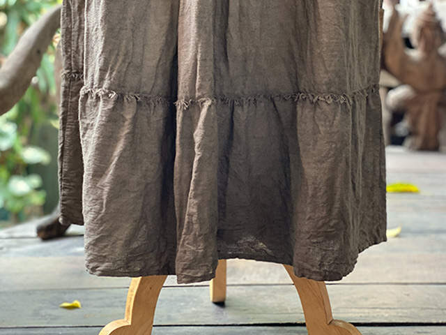 asana HEMP100% フリンジ ティアード スカート・きなり