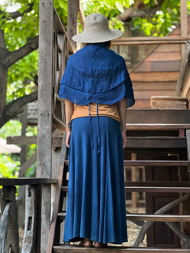 パラスパレス　巻きスカート　エプロン　インディゴ染め　花柄 asana HEMP100% ガーゼ エプロン スカート・草木染め【パヤカ