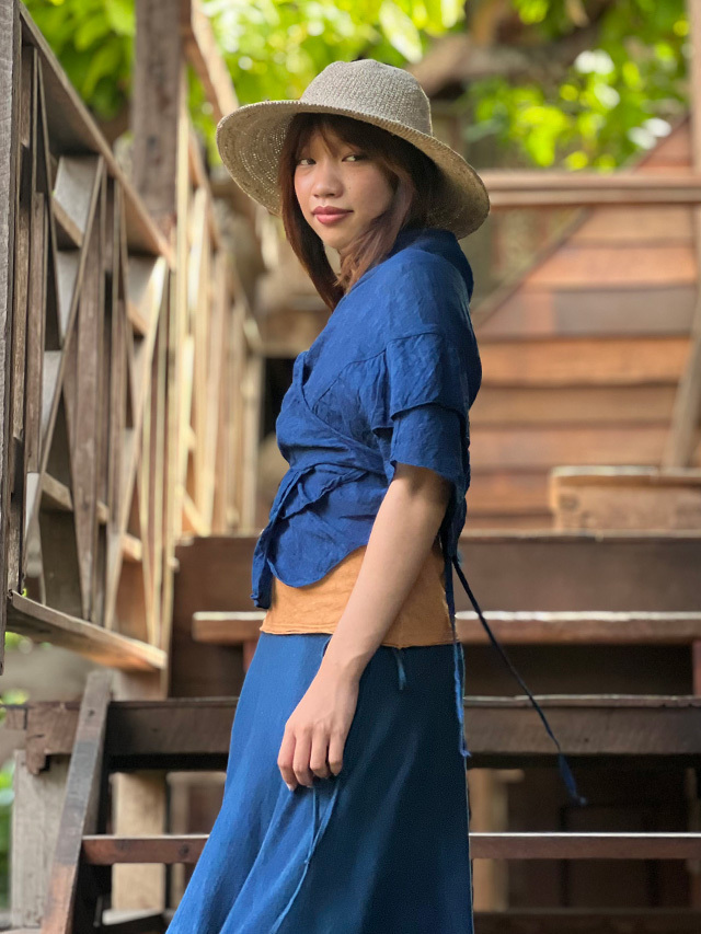 asana HEMP100% ガーゼ エプロン スカート・草木染め【パヤカ