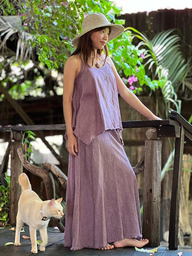 【美品】PAYAKA HEMP100% 薄手インディゴ抜染 バイアススカート asana HEMP100% バイアス スカート・草木染め【パヤカ