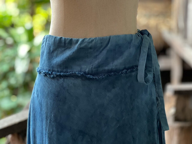 asana HEMP100% デニム風 バイアス スカート・草木染め