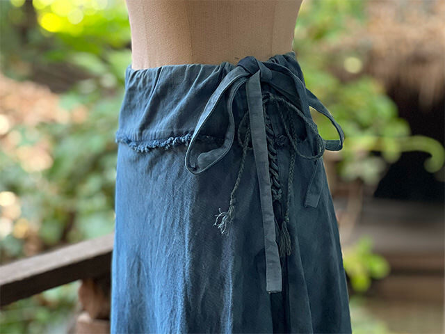 asana HEMP100% デニム風 バイアス スカート・草木染め