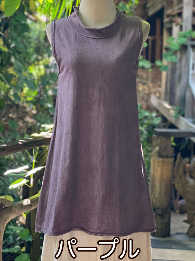 うさと　ヘンプ　藍染草木染め　チュニック asana ヘンプコットン 薄手 ゆったり 7分袖 チュニック・草木染
