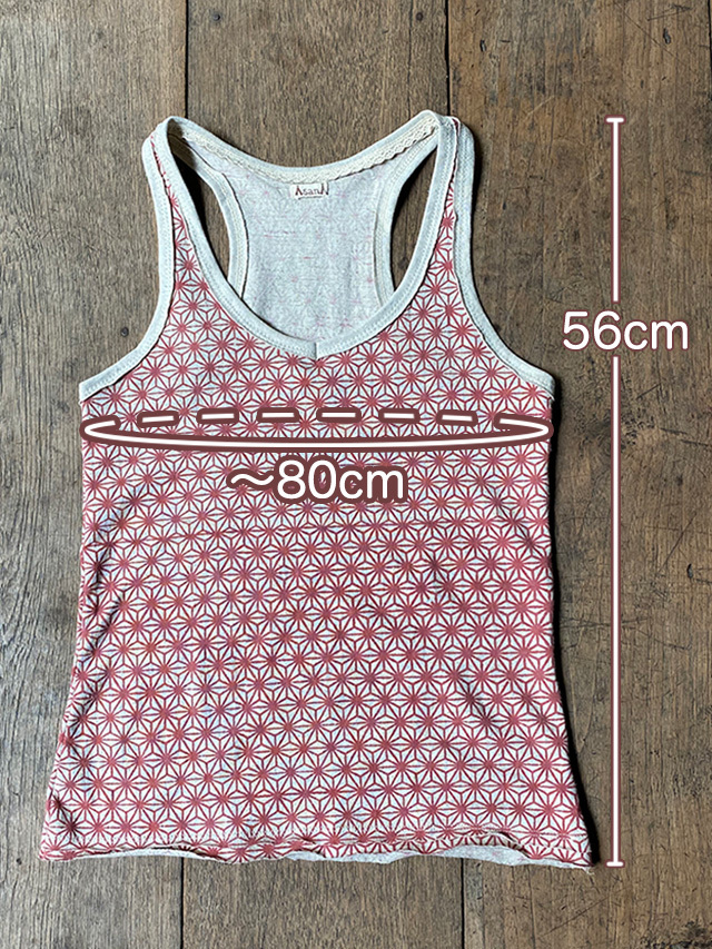 asana ヘンプコットン 麻柄プリント タンクトップ