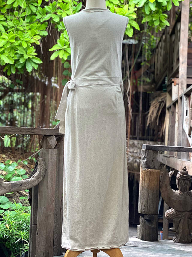 asana ヘンプコットン 厚手 カシュクール ノースリーブ ワンピース