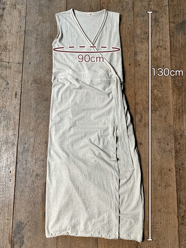 asana ヘンプコットン 厚手 カシュクール ノースリーブ ワンピース・きなり