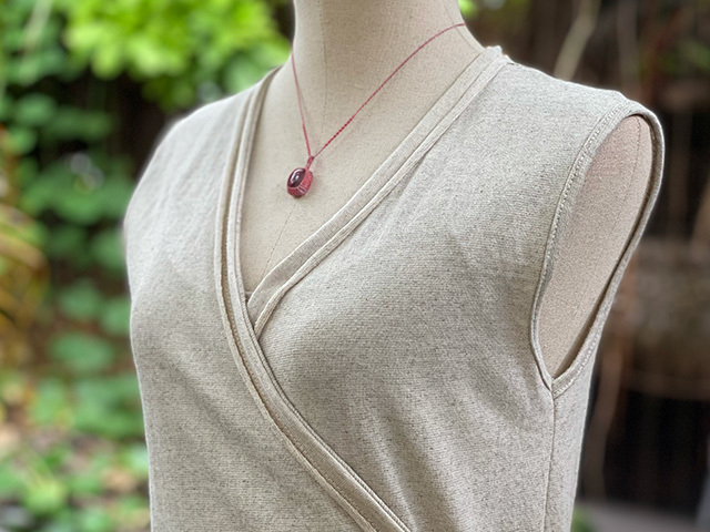 asana ヘンプコットン 厚手 カシュクール スリーブ ワンピース・きなり