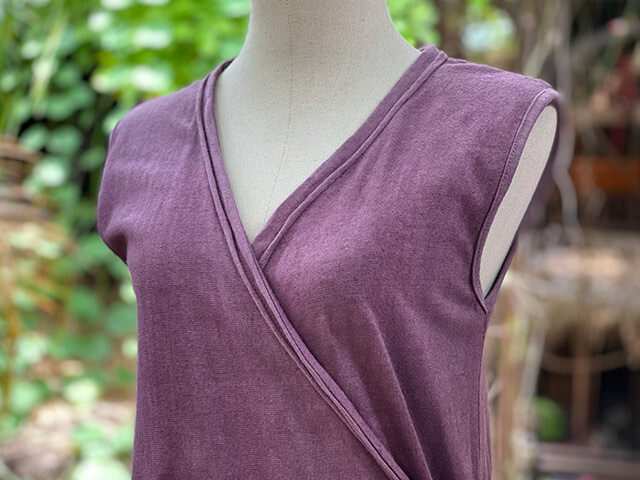 asana ヘンプコットン 厚手 カシュクール スリーブ ワンピース・きなり